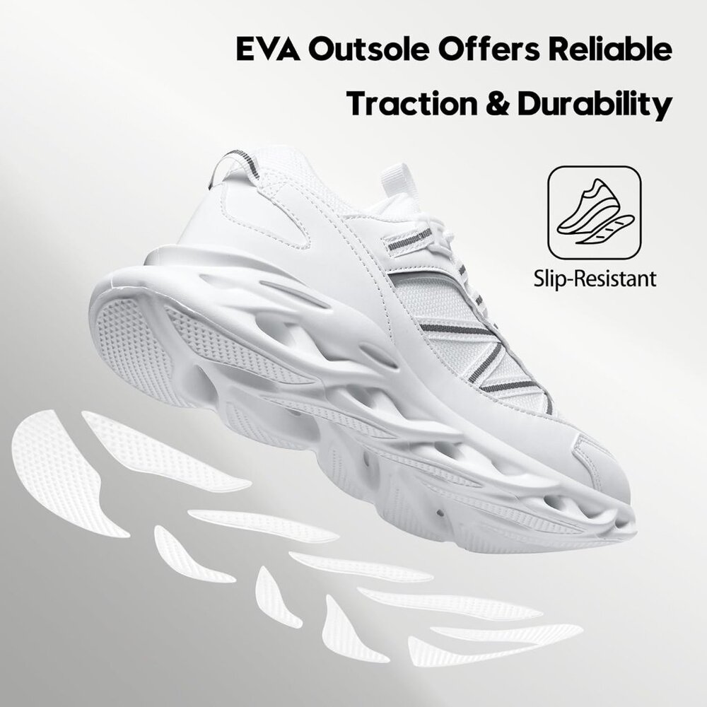 Women's Gray White Breathable Fabric Running Walking Sneakers Athletic Shoes - Picture 3 of 8